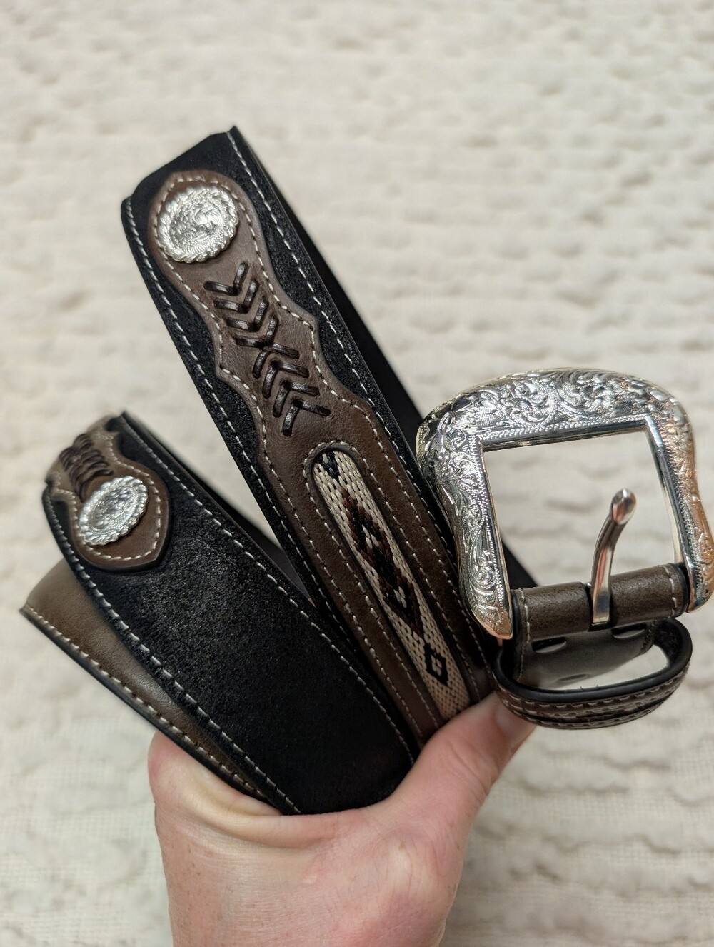 Nocona Western leather belt Size 60 Brown And Black Southwestern